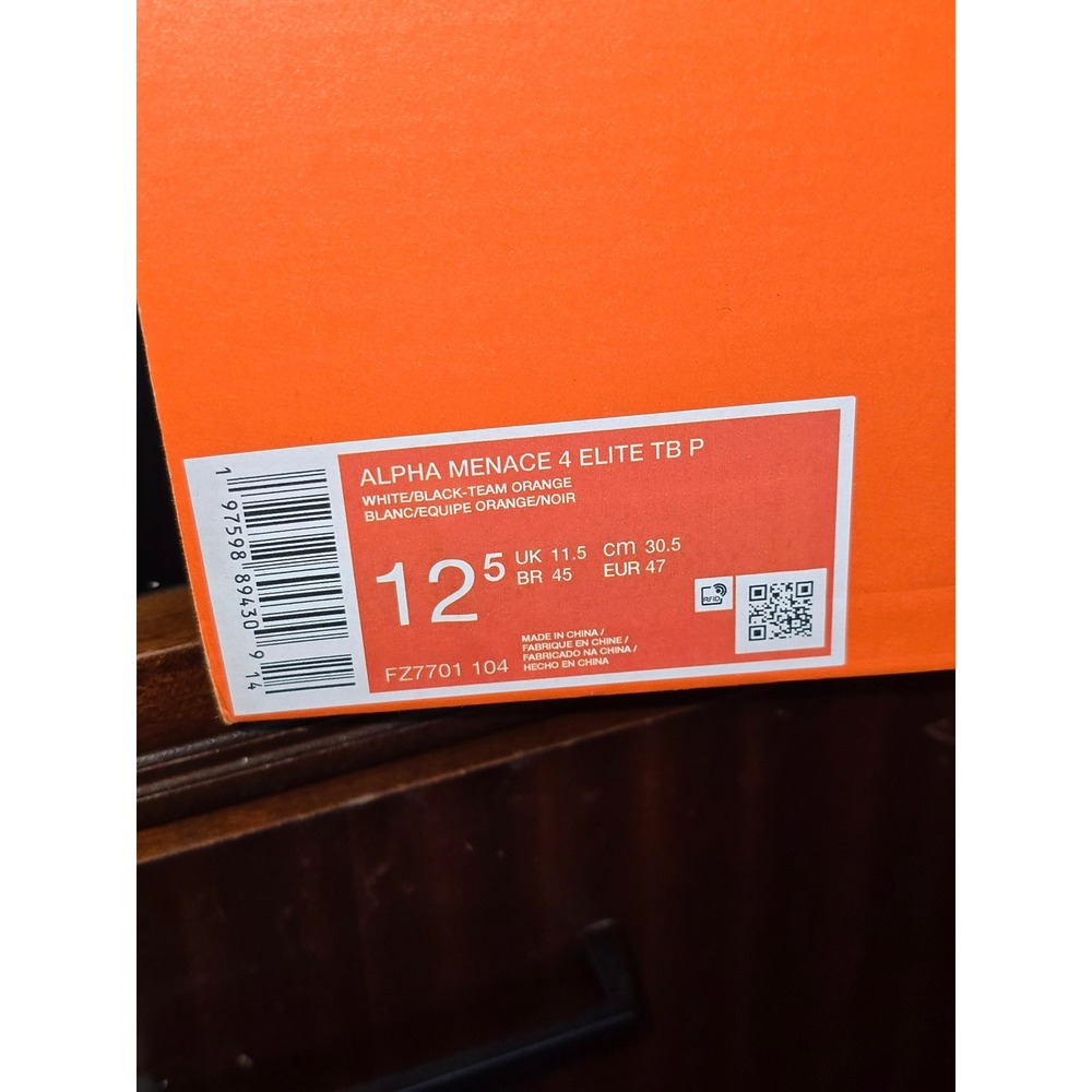 NWB Nike Alpha Menace 4 Elite TB P White Orange Football Cleats SZ 12.5 - Picture 7 of 8